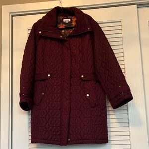 Avenue Quilted Maroon Puffer Jacket with Detachable Hood, Size 18/20
